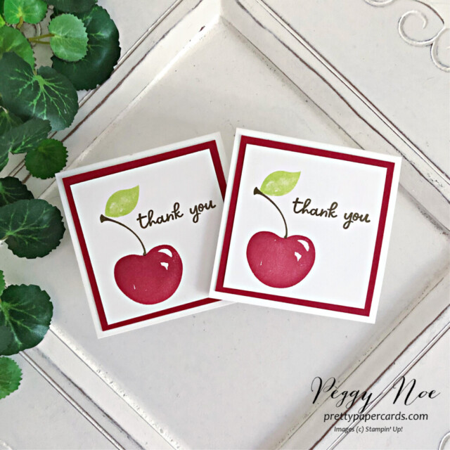 Handmade Cherry Thank You Notes made with the Sweetest Cherries Stamp Set by Stampin' Up! created by Peggy Noe of Pretty Paper Cards #sweetestcherries #thankyounotes stampinup #peggynoe #prettypapercards #stampingup