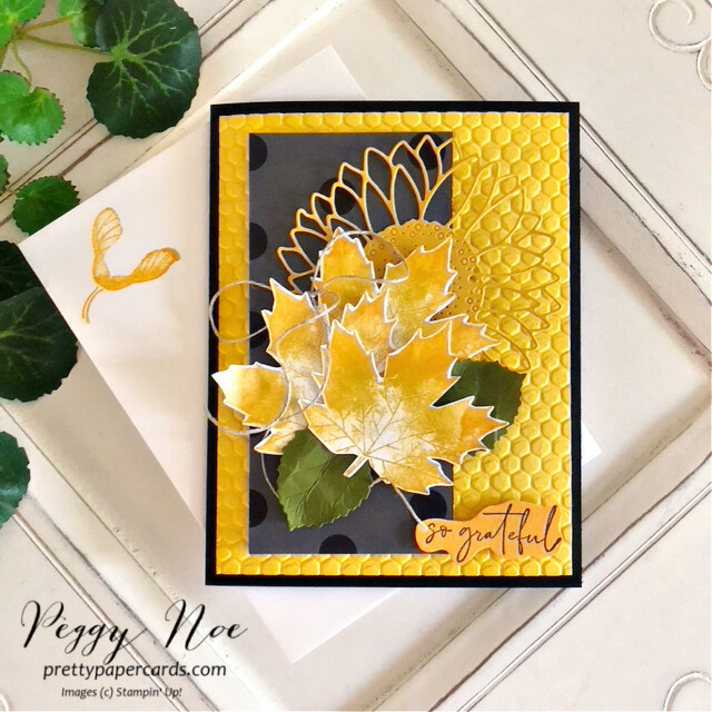 Handmade Fall Card made with Perched in a Tree Bundle by Stampin' Up! created by Peggy Noe of Pretty Paper Cards #peggynoe #prettypapercards #perchedinatreebundle #aspentreedies #softseedlingsstampset #sunflowerdies #stampinup #stampingup #fallcard #fallleaves