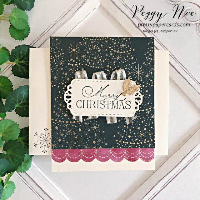 Handmade Christmas Card made with the Lights Aglow Suite by Stampin' Up! created by Peggy Noe of Pretty Paper Cards #lightsaglowsuite #lightsaglowpaper #lightsaglowcollection #lightsaglowdsp #stampinup #peggynoe #prettypapercards #stampingup