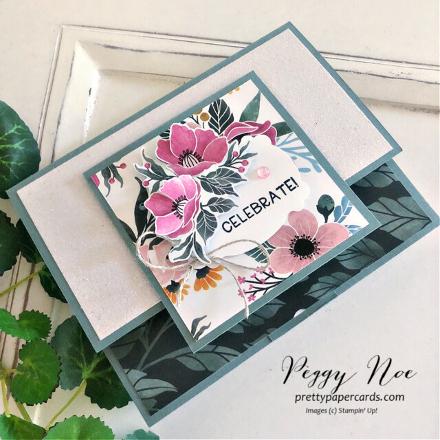 Handmade Birthday Card uses the Fitting Florets Suite by Stampin' Up! created by Peggy Noe of Pretty Paper Cards #birthdaycard #peggynoe #prettypapercards #fittingflorets #framedflorets $funfoldcard #celebratecard