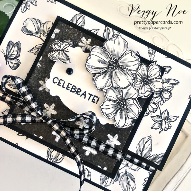 Handmade Birthday Card made with the Perfectly Penciled paper by Stampin' Up! created by Peggy Noe of Pretty Paper Cards #perfectlypencileddsp #birthdaycard #handmadebirthdaycard #stampinup #peggynoe #stampingup #prettypapercards #funfoldcard #framedfloretsstampset
