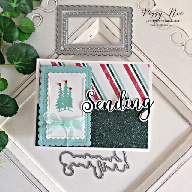 Handmade fun-fold card made with the Sending Smiles Dies from Stampin' Up! created by Peggy Noe of Pretty Paper Cards #sendingsmilesdies #funfoldcard #scallopedcontourdies #stampinup #peggynoe #prettypapercards #dutchdoorcard #christmascard