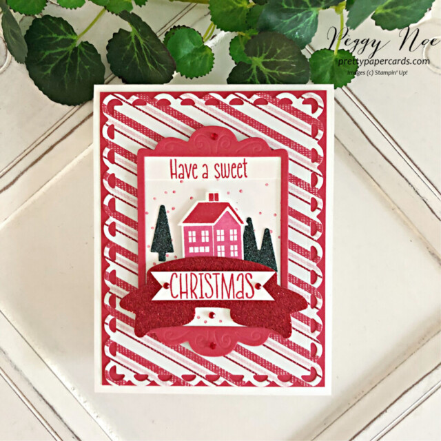 Handmade Christmas Card made with the Window Wishes Bundle by Stampin' Up! created by Peggy Noe of Pretty Paper Cards #windowwishes #Christmascard #stampinup #peggynoe #prettypapercards #stampingup #sweetgingerbreadstampset