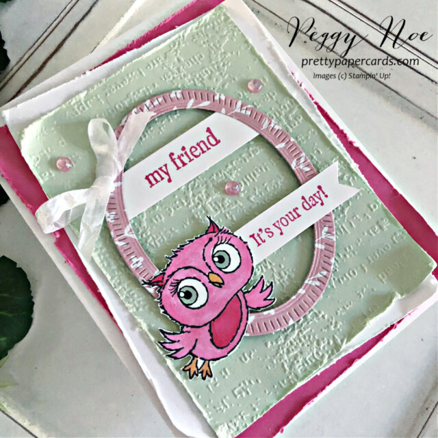 Handmade Birthday Card made with the Adorable Owls Sals-a-Bration Stamp Set by Stampin' Up! created by Peggy Noe of Pretty Paper Cards #adorableowls #adorableowlsstampset #peggynoe #prettypapercards #stampinup #stampingup