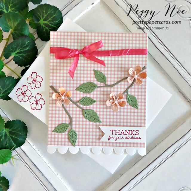 Handmade thank you card made with the Apple Blossom Dies from Stampin' Up! created by Peggy Noe of Pretty Paper Cards #thankyoucard #appleblossomdies #peggynoe #prettypapercards #stampinup