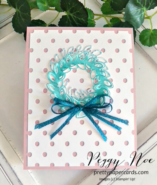 Handmade wreath card made with the Dots & Spots Die and Country Wreaths Dies by Stampin' Up! created by Peggy Noe of Pretty Paper Cards #dots&spotsdie #countrywreathsdies #stampinup #peggynoe #prettypapercards #gdp373