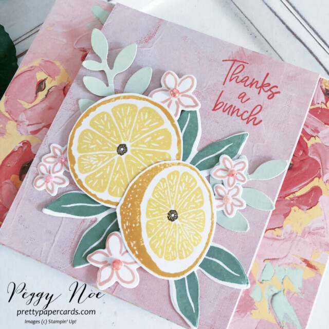 Handmade thank you card made with the Sweet Citrus Bundle by Stampin' Up! created by Peggy Noe of prettypapercards #sweetcitrusbundle #stampinup #peggynoe #prettypapercards #thankyoucard #stampingup