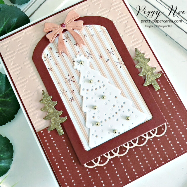 Handmade Christmas Card made with the Window Wishes Bundle by Stampin' Up! created by Peggy Noe of Pretty Paper Cards #windowwishesbundle #stampinup #peggynoe #prettypapercards #christmascard #christmastreecard