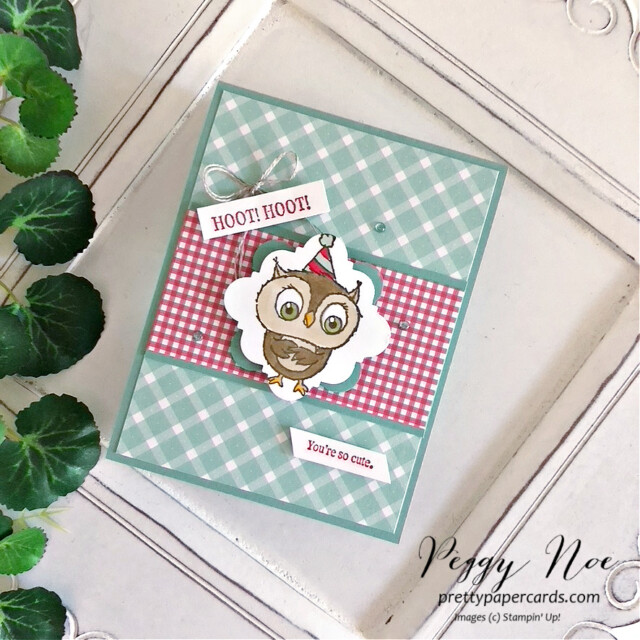 Handmade card using the Adorable Owls stamp set by Stampin' Up! created by Peggy Noe of Pretty Paper Cards #adorableowlsstampset #peggynoe #prettypapercards #stampinup #handmadetagpunch #stampingup #owlcard