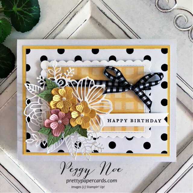 Handmade Layered Birthday Card made with Apple Blossom Dies by Stampin' Up! created by Peggy Noe of Pretty Paper Cards #appleblossomdies #birthdaycard #stampinup #peggynoe #prettypapercards