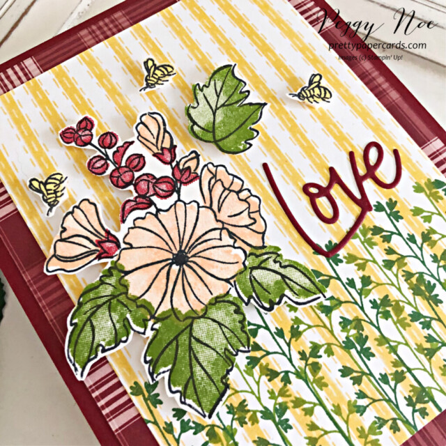 Handmade card made with the Beautifully Happy stamp set by Stampin' Up! created by Peggy Noe of Pretty Paper Cards #beautifullyhappystampset #peggynoe #prettypapercards #stampinup #loveforyoudies #dayatthefarmpaper #thanksabunch