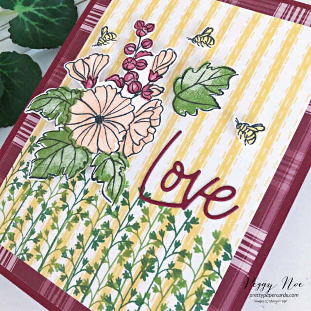 Handmade card made with the Beautifully Happy stamp set by Stampin' Up! created by Peggy Noe of Pretty Paper Cards #beautifullyhappystampset #peggynoe #prettypapercards #stampinup #loveforyoudies #dayatthefarmpaper