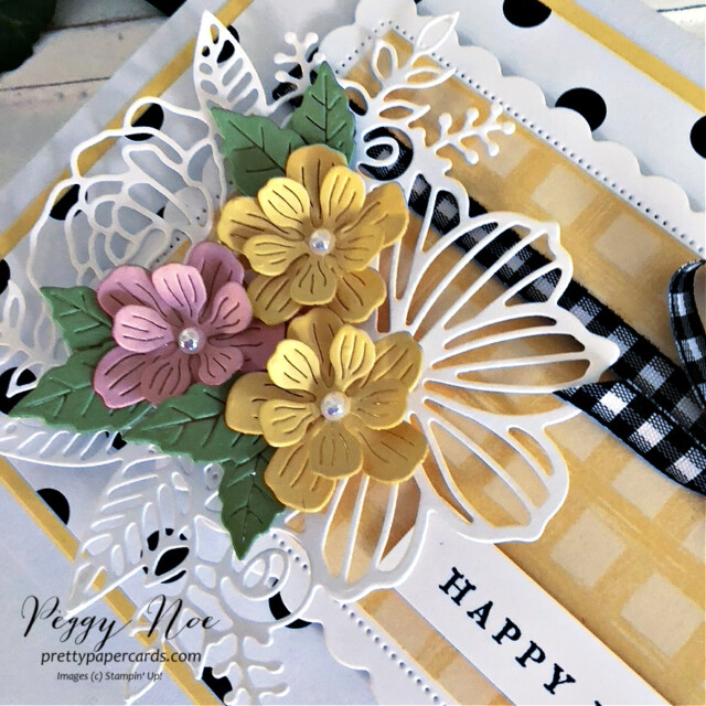 Handmade Layered Birthday Card made with Apple Blossom Dies by Stampin' Up! created by Peggy Noe of Pretty Paper Cards #appleblossomdies #birthdaycard #stampinup #peggynoe #prettypapercards #stampingup