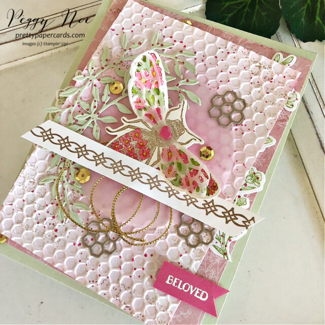 Handmade all-occasion card made with the Queen Bee Bundle by Stampin' Up! created by Peggy Noe of Pretty Paper Cards #queenbeebundle #beecard #handmadecard #peggynoe #prettypapercards #stampinup #honeycomb #stampingup