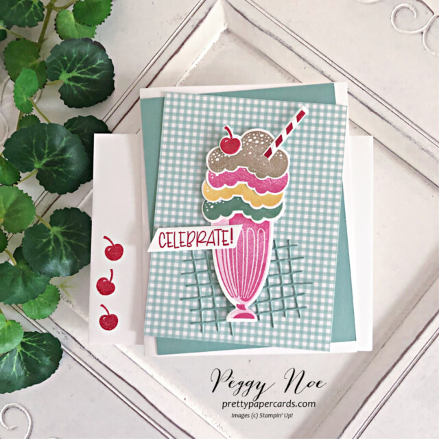 Handmade celebration card made with the Share a Milkshake Bundle by Stampin' Up! created by Peggy Noe of Pretty Paper Cards #shareamilkshake #stampinup #peggynoe #prettypapercards #celebratecard #shareamilkshakebundle #stamoingup #shareamilkshakedies