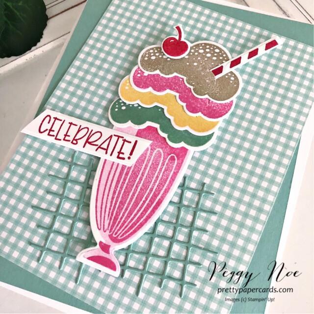 Handmade celebration card made with the Share a Milkshake Bundle by Stampin' Up! created by Peggy Noe of Pretty Paper Cards #shareamilkshake #stampinup #peggynoe #prettypapercards #celebratecard #shareamilkshakebundle