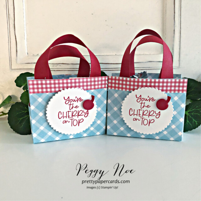 Handmade Mini Treat Bag made with Stampin' Up! products by Peggy Noe of Pretty Paper Cards #Countryginghamdsp #countryginghampaper #minitreatbag #handmadetreatbag #handmademinipurse #peggynoe #prettypapercards #stampingup #minitreatpurse #shareamilkshake