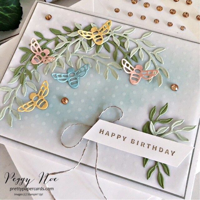 Handmade Birthday card made with the Queen Bee stamp set from Stampin' Up! created by Peggy Noe of Pretty Paper Cards #queenbeestampset #birthdaycard #stampinup #peggynoe #prettypapercards #gdp380 #stampingup #beecard