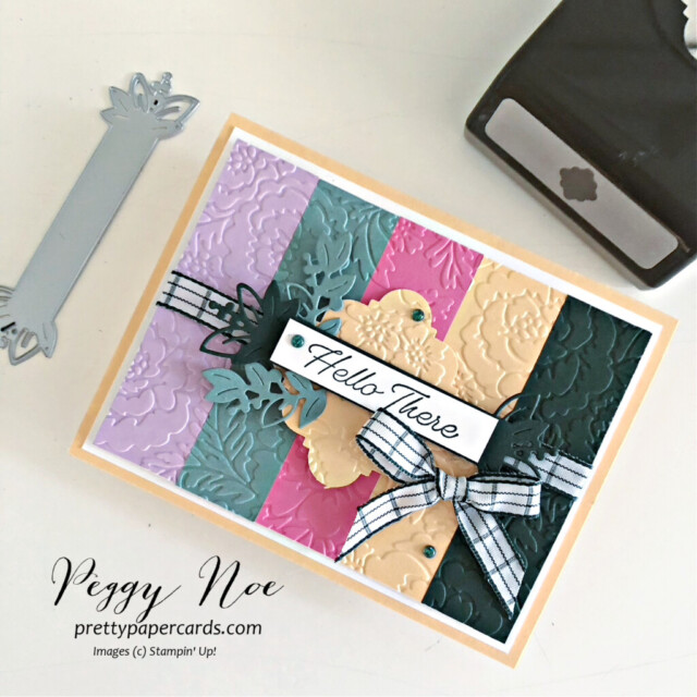 Handmade multicolored card made with the Eden's Garden Bundle by Stampin' Up! created by Peggy Noe of Pretty Paper Cards #edensgarden #peggynoe #prettypapercards #stampinup #handmadetagpunch #stampingup