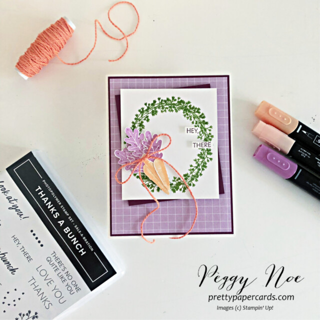 All occasion card made with the Thanks a Bunch stamp set by Stampin' Up! created by Peggy Noe of Pretty Paper Cards #thanksabunchstampset #stampinup #peggynoe #prettypapercards #stampingup #wreathcard #thanksabunch