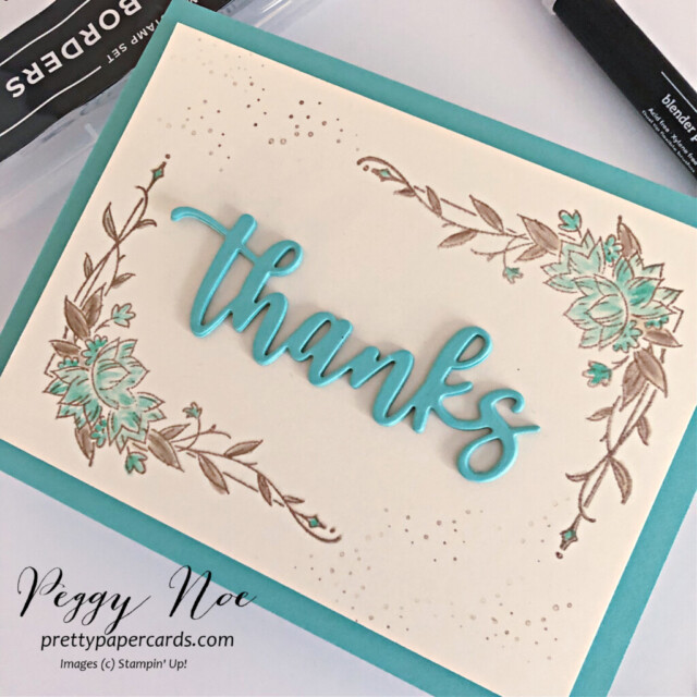 Handmade Thanks Card made with the Decorative Borders Stamp Set and the Amazing Thanks Dies by Stampin' Up! created by Peggy Noe of Pretty Paper Cards #amazingthanw #decorativebordersstampset #thankuoucard #stampinup #peggynoe #prettypapercards