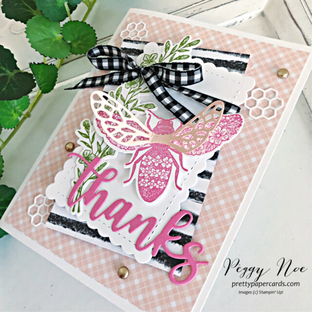 Handmade thank you card made with the Queen Bee Bundle  by Stampin' Up! created by Peggy Noe of Pretty Paper Cards #queenbeebundle #queenbeecard #stampinup #peggynoe #thankyoucard #prettypapercards #stampingup