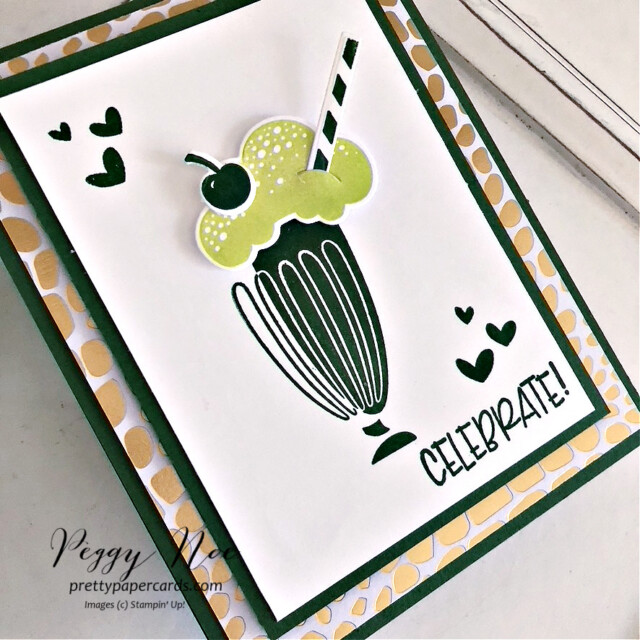 Handmade Shamrock Shake card made with the Share a Milkshake Bundle by Stampin' Up! created by Peggy Noe of Pretty Paper Cards #shareamilkshake #shamrockshake #stampinup #peggynoe #celebratecard #stpatricksday