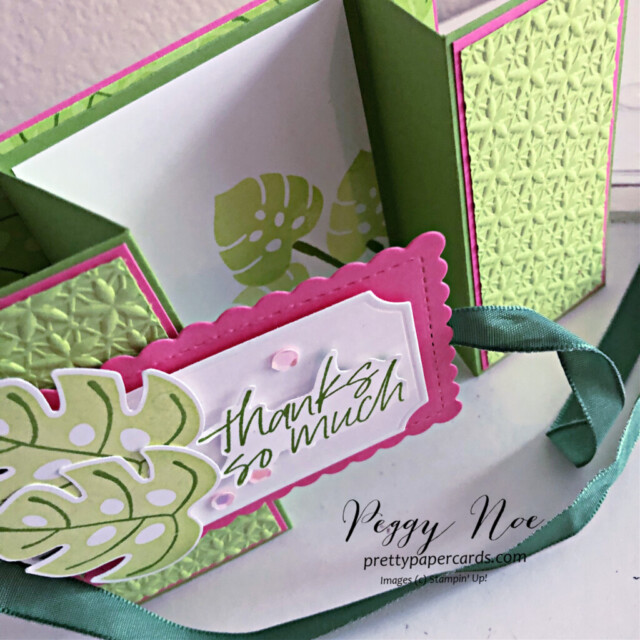 Handmade double gatefold card made with the Tropical Leaf Bundle by Stampin' Up! created by Peggy Noe of Pretty Paper Cards #tropicalleafbundle #doublegatefoldcard #stampinup #peggynoe #stampingup